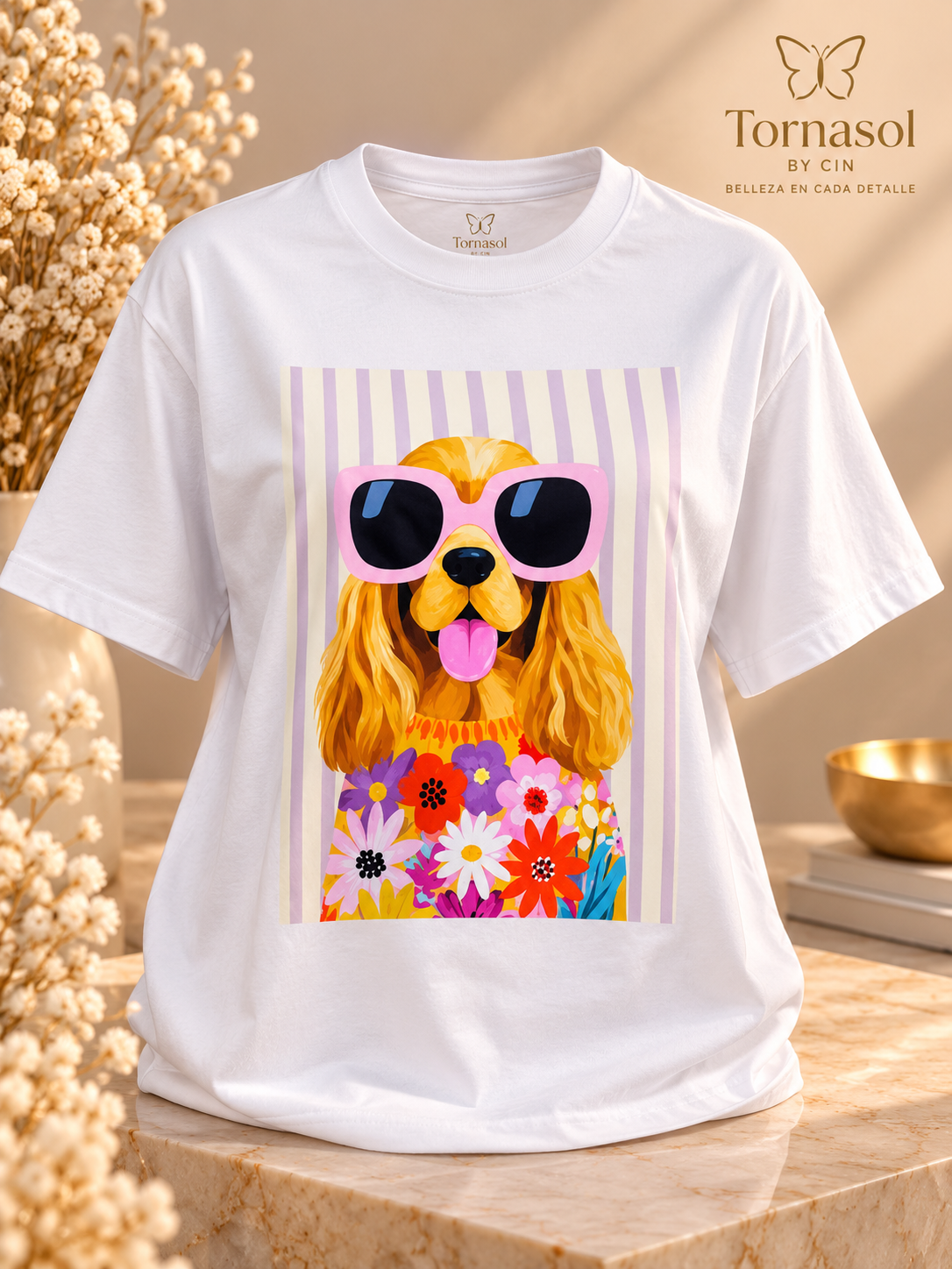 Imagen ilustrativa de Camiseta Blanca Perrito con Gafas Rosadas