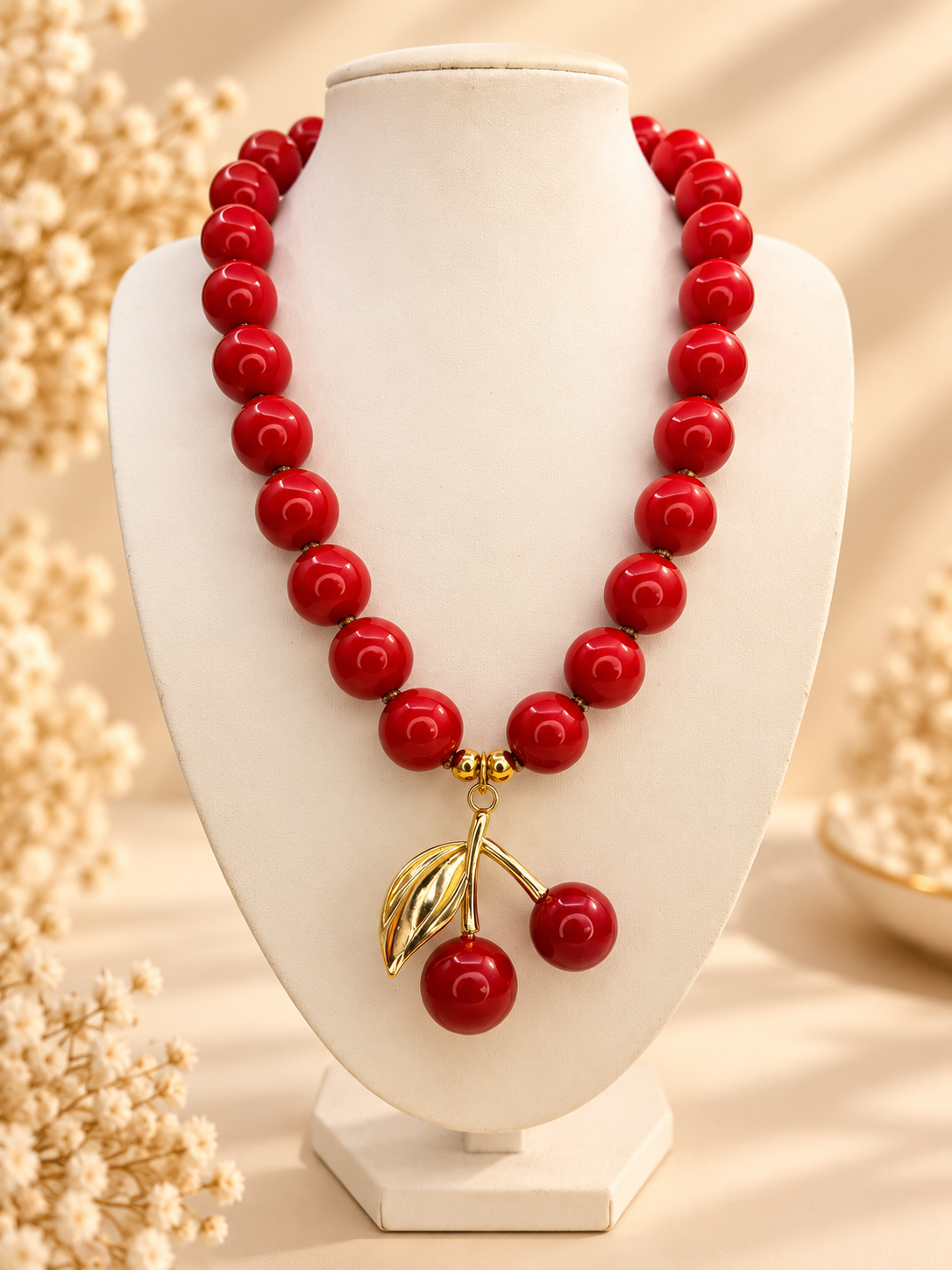 Imagen ilustrativa de Collar Cerezas Rojas con Detalles Dorados
