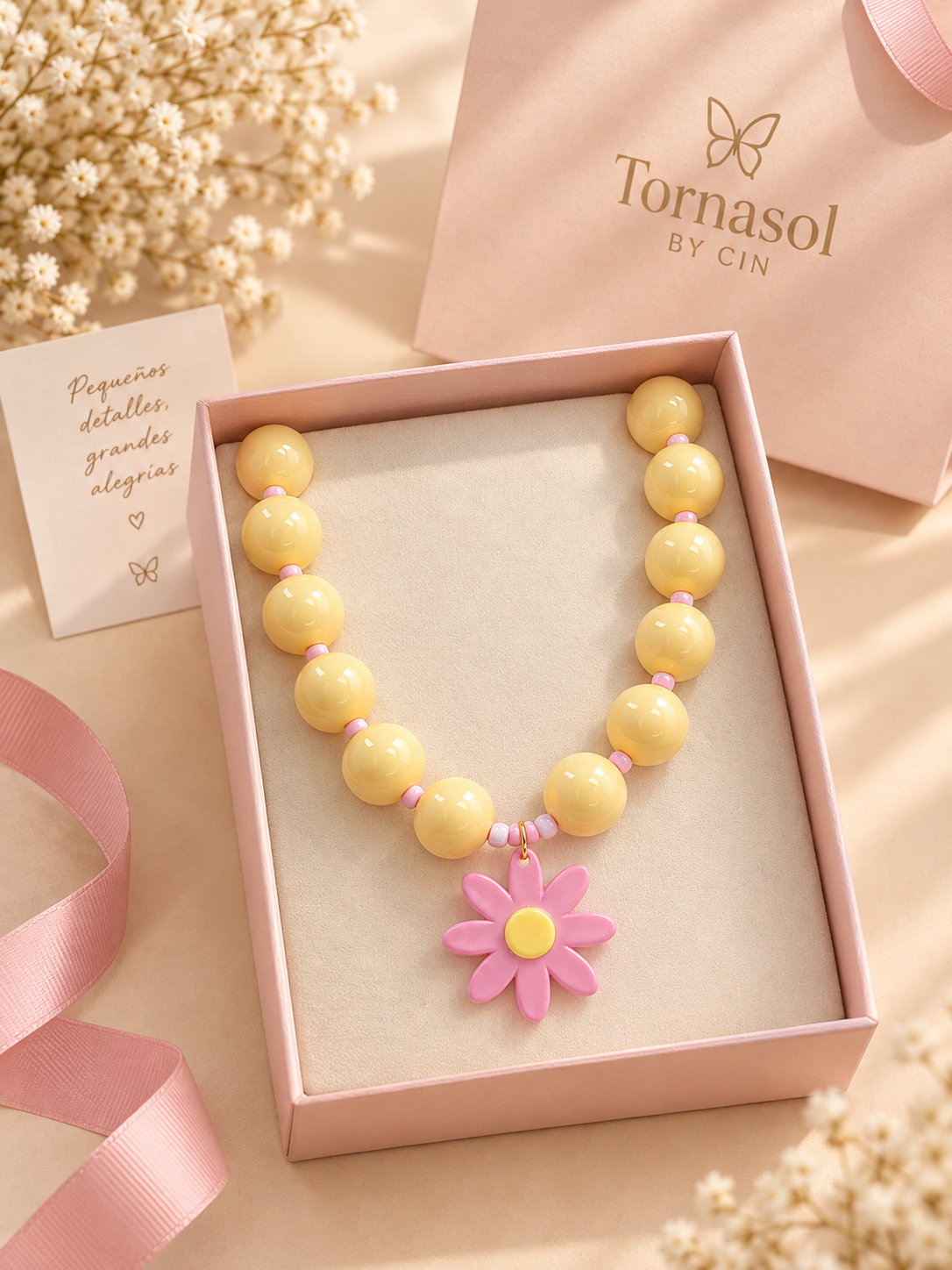 Collar Margarita Rosa y Amarillo, imagen 5 de 5